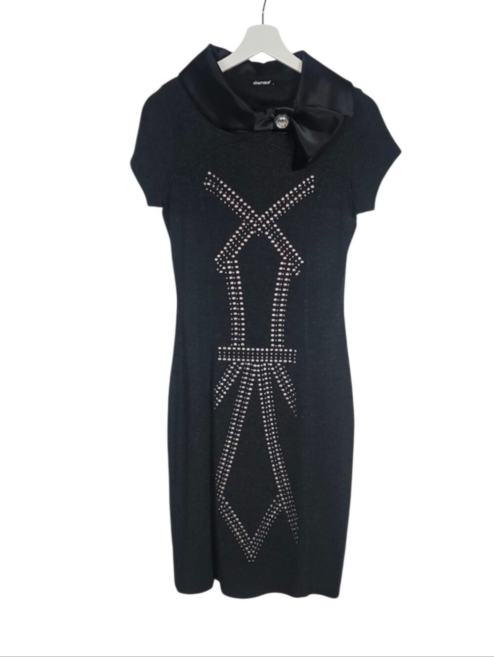Dark Gray Black Studded Sheath Dress with Satin & Jewel Collar Goth Glam Size 2